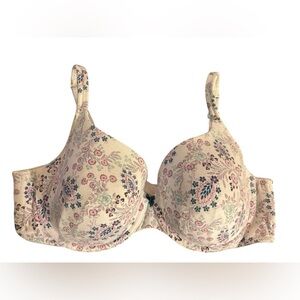 Cacique Lined T Shirt Bra Sz 40DD Underwire Padded Floral Printed Blue Plum